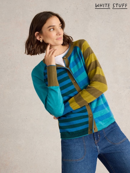White Stuff Blue 100% Organic Cotton Lulu Stripe Cardigan (AN6577) | £49
