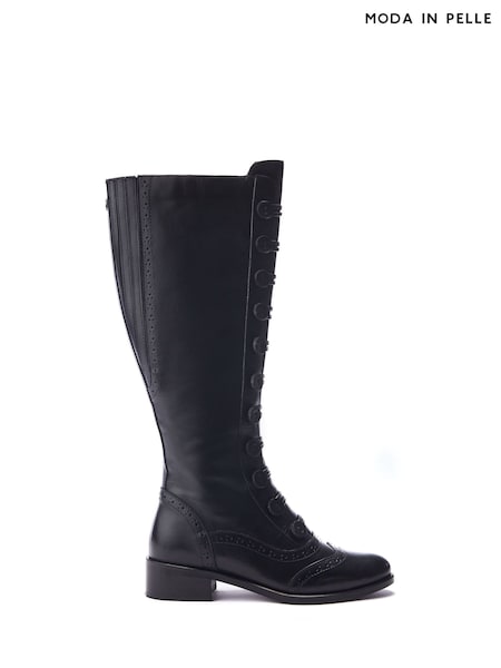 Moda in Pelle Sherice Button Front Brogue Detail Leather Long Boots (AN6638) | £189