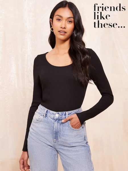 Friends Like These Black Long Sleeve Scoop Neck Bodysuit (AN6678) | £23