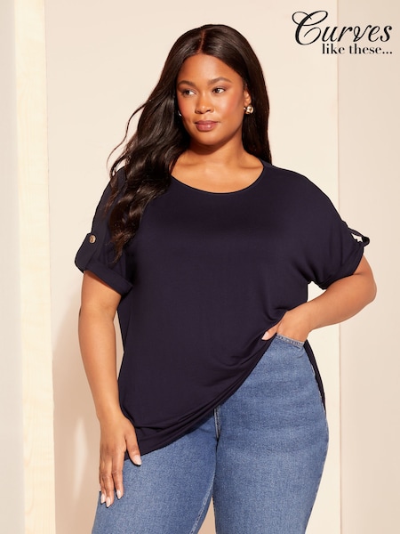 Curves Like These Blue Short Sleeve Turn Back Sleeve Tunic (AN6727) | £25