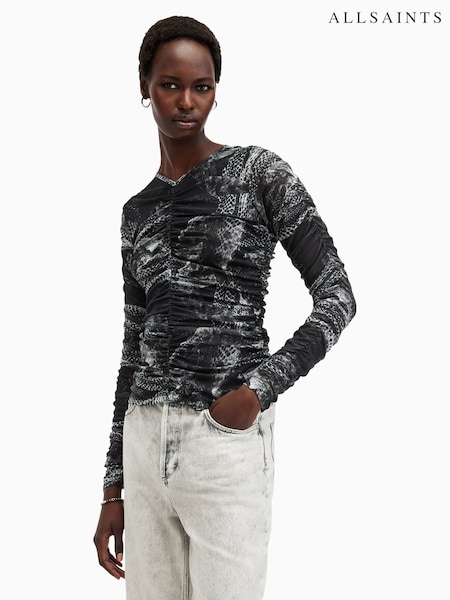 AllSaints Grey Keiko Mesh Top (AN6813) | £65