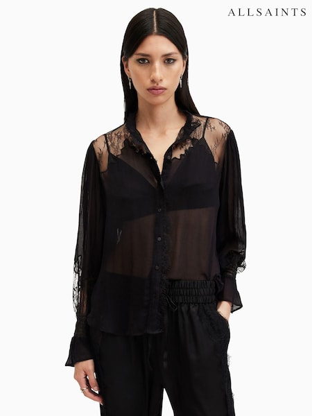 AllSaints Black Rory Lace Shirt (AN6819) | £159