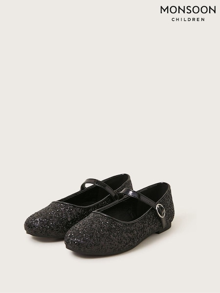Monsoon Black All-Over Glitter Ballet Flats (AN6851) | £23 - £27
