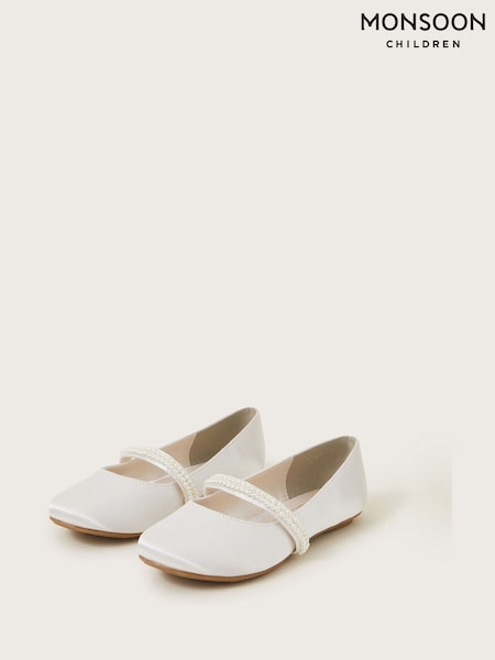 Monsoon White Pearl Strap Ballet Flats (AN6871) | £23 - £27