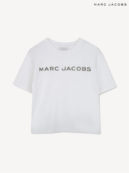 Marc Jacobs White Diamante Logo Short Sleeve T-Shirt (AN6875) | £55