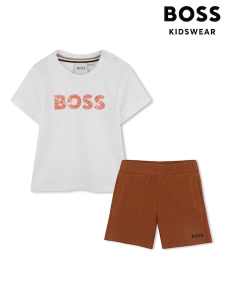 BOSS Brown Logo Baby Short Sleeve T-Shirt And Shorts Set (AN6879) | £109