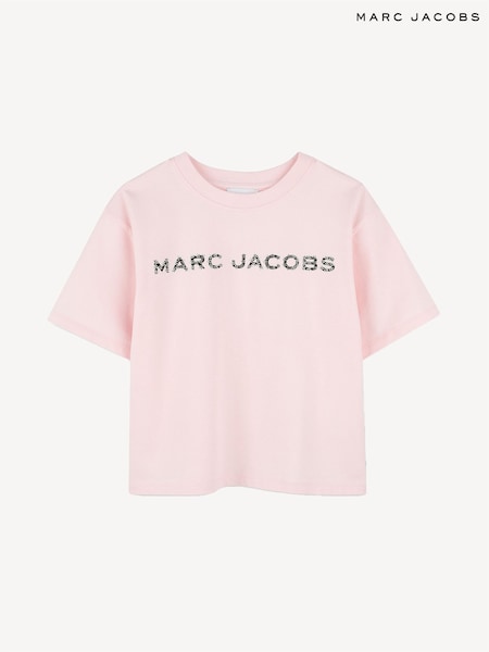 Marc Jacobs Pink Diamante Logo Short Sleeve T-Shirt (AN6883) | £55