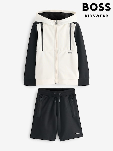 BOSS Black Logo Zip Up Hoodie And Shorts Set (AN6889) | £185