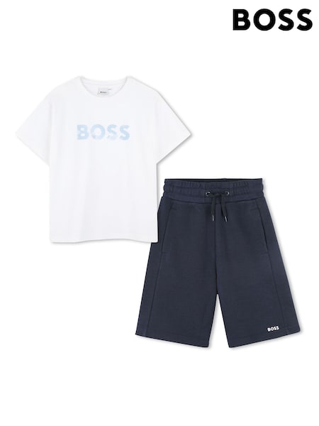 BOSS White Logo Short Sleeve T-Shirt & Short Set (AN6894) | £125