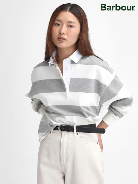 Barbour® Grey/White Marsden Rugby 100% Cotton Top (AN6898) | £80