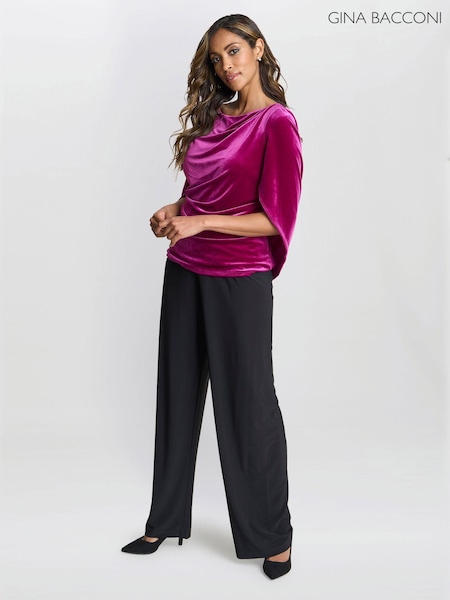 Gina Bacconi Pink Merna Draped Velvet Top (AN6945) | £99