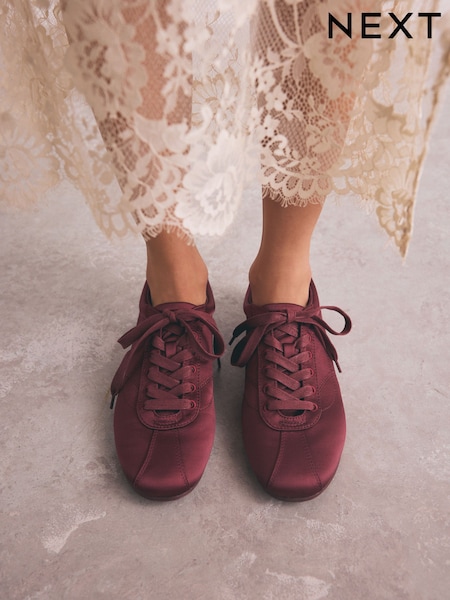 Berry Red Forever Comfort® Satin Lace Up Trainers (AN6958) | £38