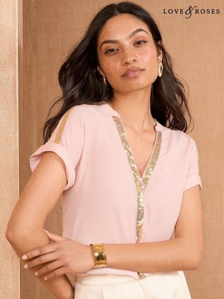Love & Roses Pink Sequin V-Neck blouse (AN6968) | £36