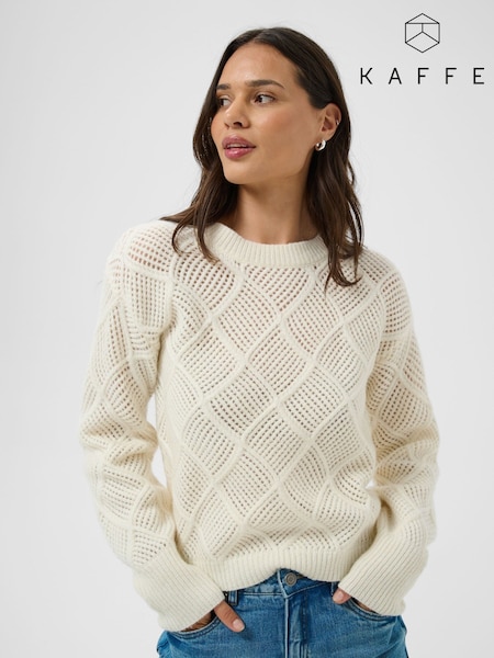 Cream - Kaffe Open-knit Crewneck Sweater