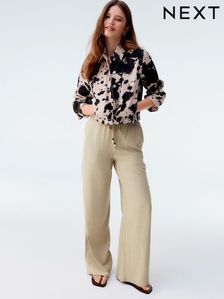 Neutral Textured Crinkle Wide Leg Trousers (AN7035) | £29