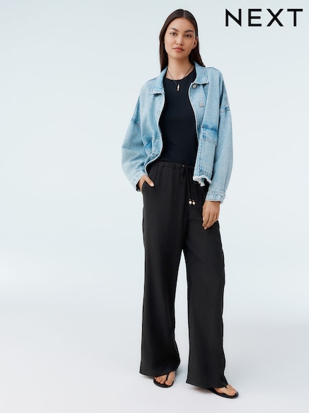 Black Textured Crinkle Wide Leg Trousers (AN7036) | £29