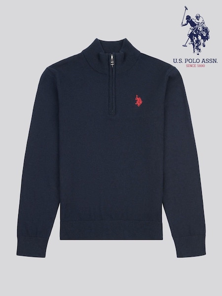 U.S. Polo Assn. Mid Blue Boys Knitted Quarter Zip Polo Shirt (AN7048) | £50 - £60