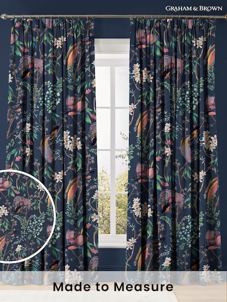 Graham & Brown Night Blue Clavering Birds Made to Measure Curtains (AN7182) | £119