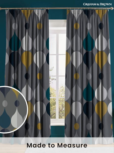 Graham & Brown Slate Grey Coronation Craze Made to Measure 100% Cotton Curtains (AN7187) | £119