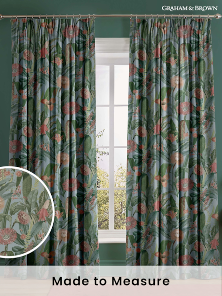 Graham & Brown Sky Blue Tigerlily Made to Measure 100% Cotton Curtains (AN7188) | £119