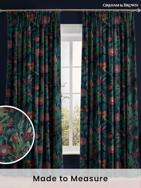 Graham & Brown Midnight Blue Tigerlily Made to Measure 100% Cotton Curtains (AN7191) | £119