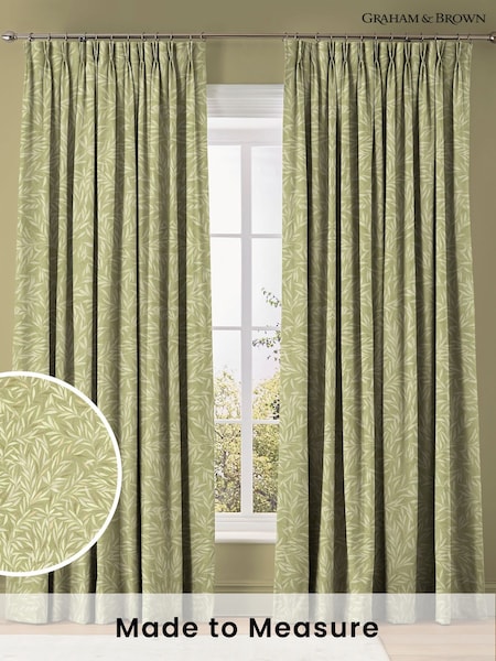 Graham & Brown Sage Green Salix Leaves Made to Measure Curtains (AN7197) | £119