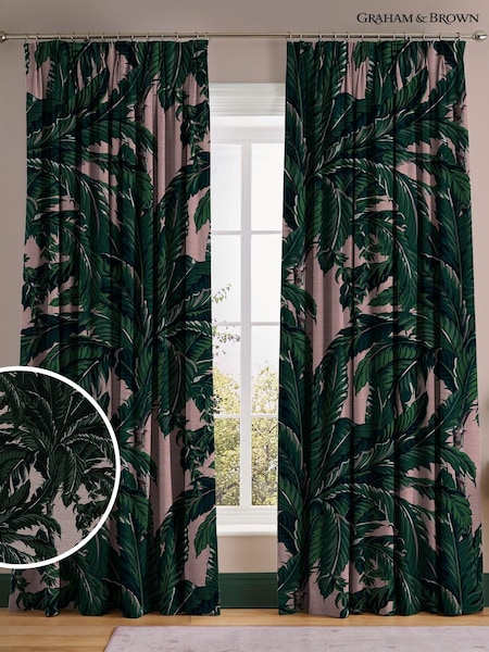Graham & Brown Blush Pink Daintree Made to Measure Curtains (AN7198) | £119