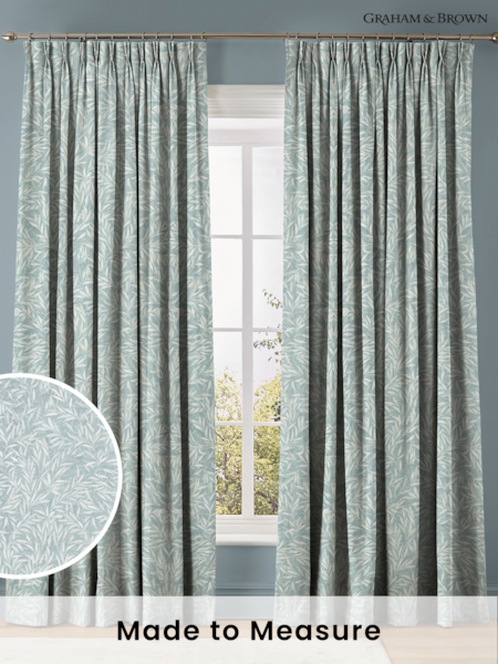 Graham & Brown Breathe Blue Salix Leaves Made to Measure Curtains (AN7200) | £119