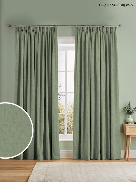Graham & Brown Sage Green Organdy Silk Made to Measure Curtains (AN7205) | £119