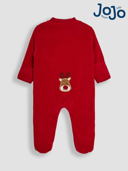 JoJo Maman Bébé Red Reindeer Reindeer Appliqué 100% Cotton Sleepsuit (AN7225) | £29
