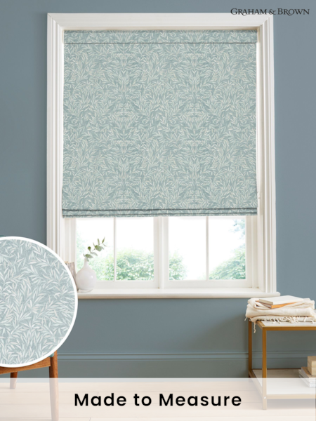 Graham & Brown Breathe Blue Salix Leaves Made to Measure 100% Cotton Roman Blind (AN7246) | £99