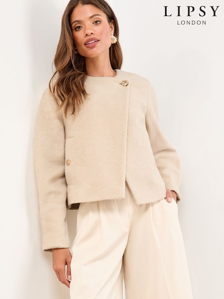 Lipsy Cream Brushed Textured Short Swing Back Jacket (AN7433) | £65