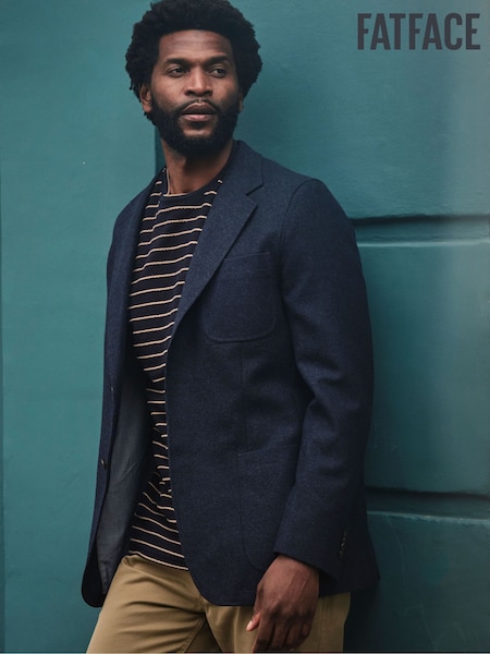FatFace Witley Navy Wool Mix Herringbone Blazer (AN7459) | £119
