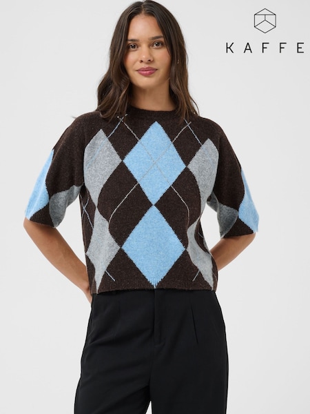 Black - Kaffe Argyle Short Sleeve Knit Top