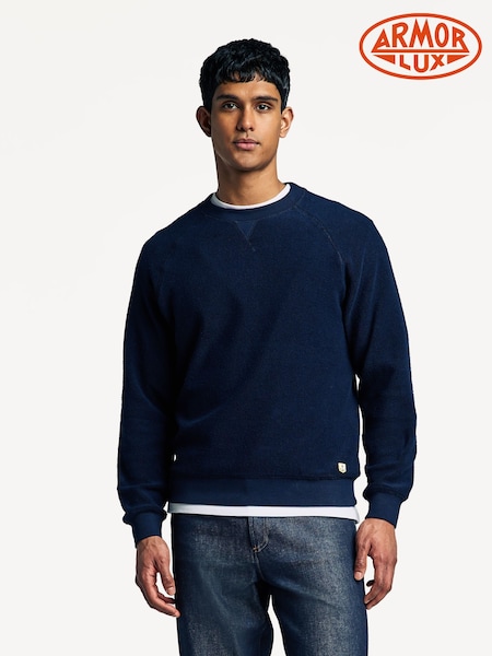 Armor Lux Blue Heritage Raglan Towelling Crew Neck Sweatshirt (AN7603) | £100