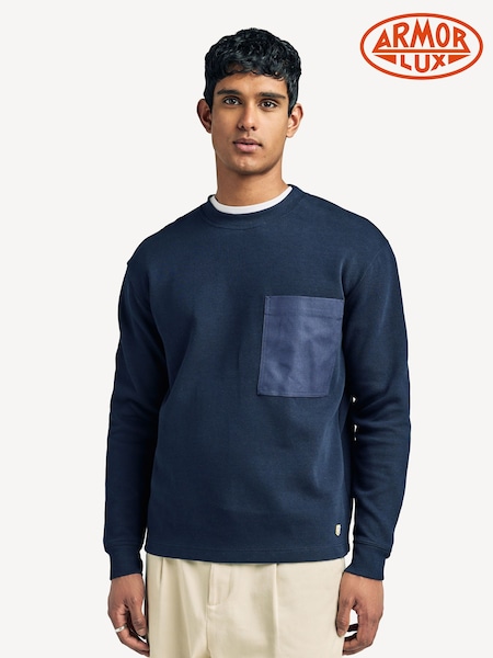 Armor Lux Blue Heritage Pocket Crew Neck Sweatshirt (AN7623) | £120