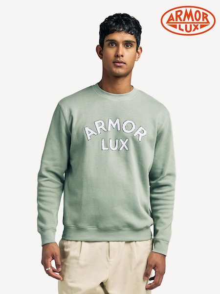 Armor Lux Green Heritage Logo Crew Neck 100% Cotton Sweatshirt (AN7633) | £110