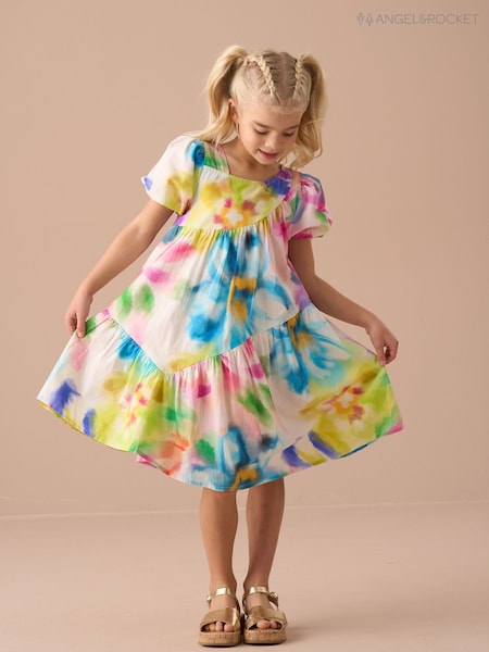 Angel & Rocket Pink Jodie Multi Print Aysmmetric 100% Cotton Dress (AN7698) | £32 - £39