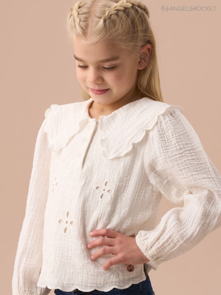 Angel & Rocket White Emma Cape Collar Embroidered Top (AN7714) | £26 - £33