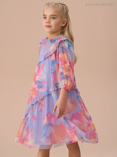 Angel & Rocket Light Purple Eleanor Floral Print Mesh Dress (AN7746) | £32 - £39