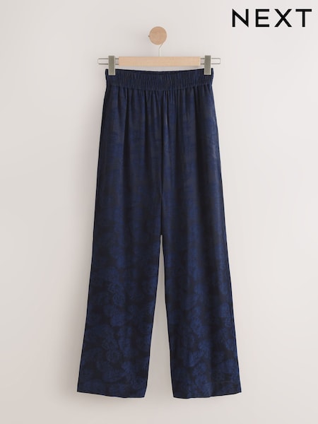 Navy Satin Jacquard Wide Leg Trousers (AN7770) | £40