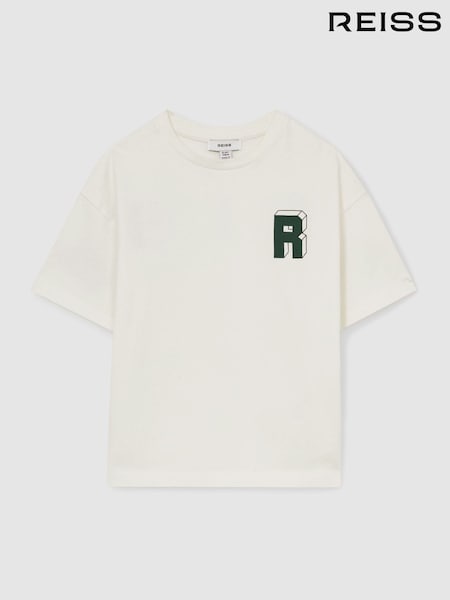 Reiss Off White/Green Manny 13-14 yrs Cotton Block-Logo Oversized T-Shirt (AN7835) | £24