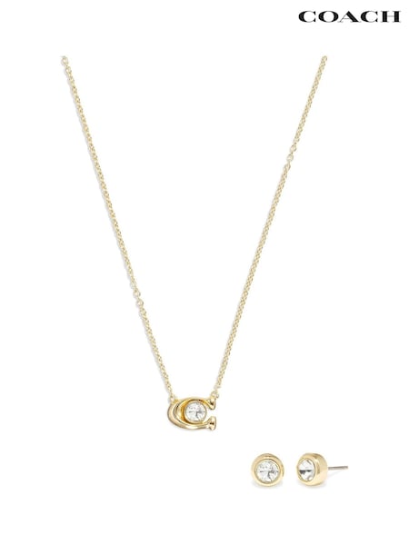 COACH Gold Tone Signature Necklace and Earrings Set (AN7857) | £95