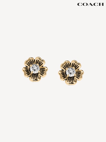 COACH Gold Tone Signature Tea Rose Stud Earrings (AN7862) | £40