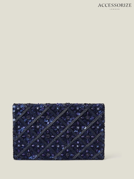 Accessorize Blue Tianna Metallic Embellished Clutch Bag (AN7869) | £28