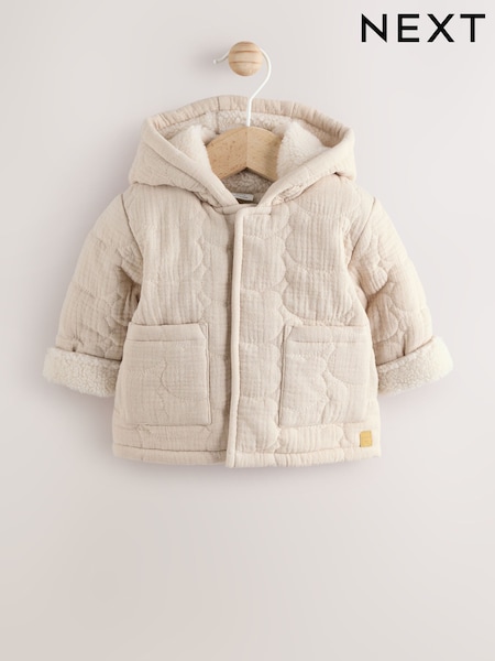Ecru Bear Print Quilted Baby Zip Through Jacket (AN7891) | £0