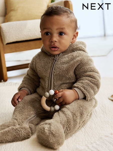 Mink Brown Fleece Baby Pramsuit (AN7895) | £18 - £20