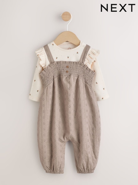Neutral Broderie Baby Dungarees and Bodysuit 2 Piece Set (0mths-2yrs) (AN7909) | £20 - £22