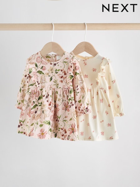 Pink Floral/ Cream Ditsy Baby Jersey Dresses 2 Pack (0mths-2yrs) (AN7922) | £0