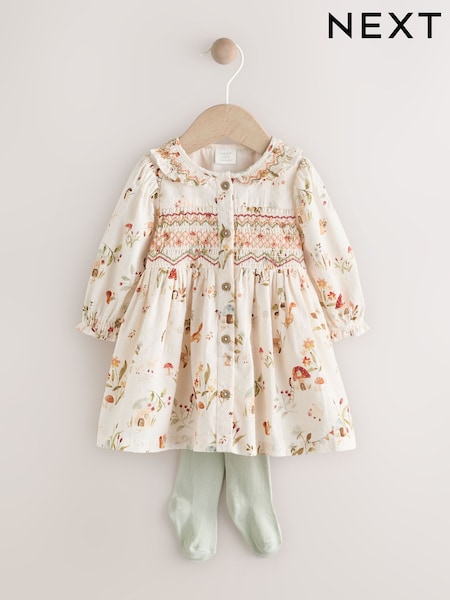 Cream Floral Print/ Character Collar Baby Dress (0-18mths) (AN7925) | £22 - £24